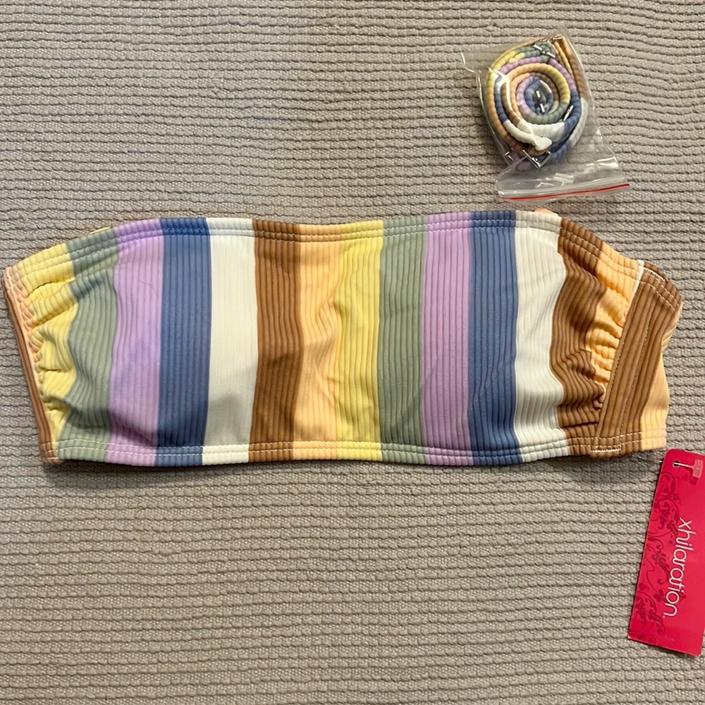 Multi Color Ribbed Striped Bikini Top